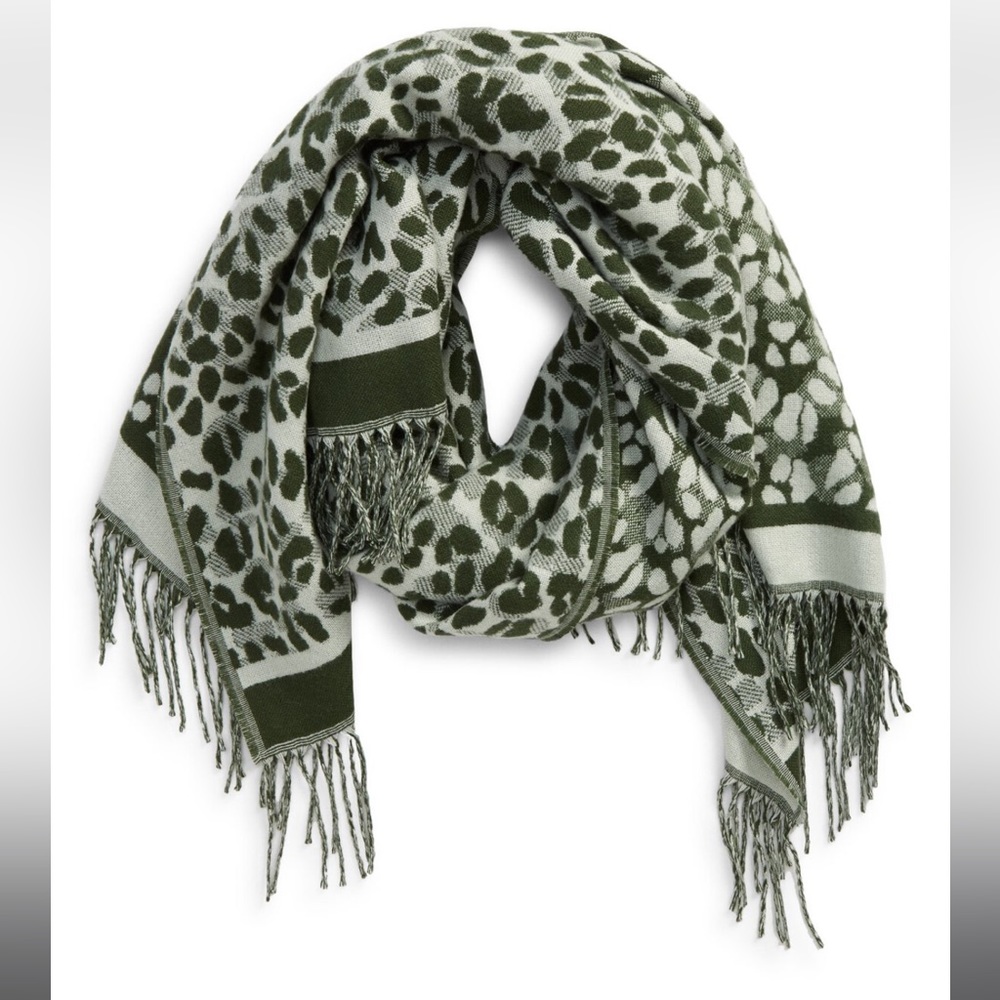 Ted Baker London Dark Green Leopard Woven Long Scarf
